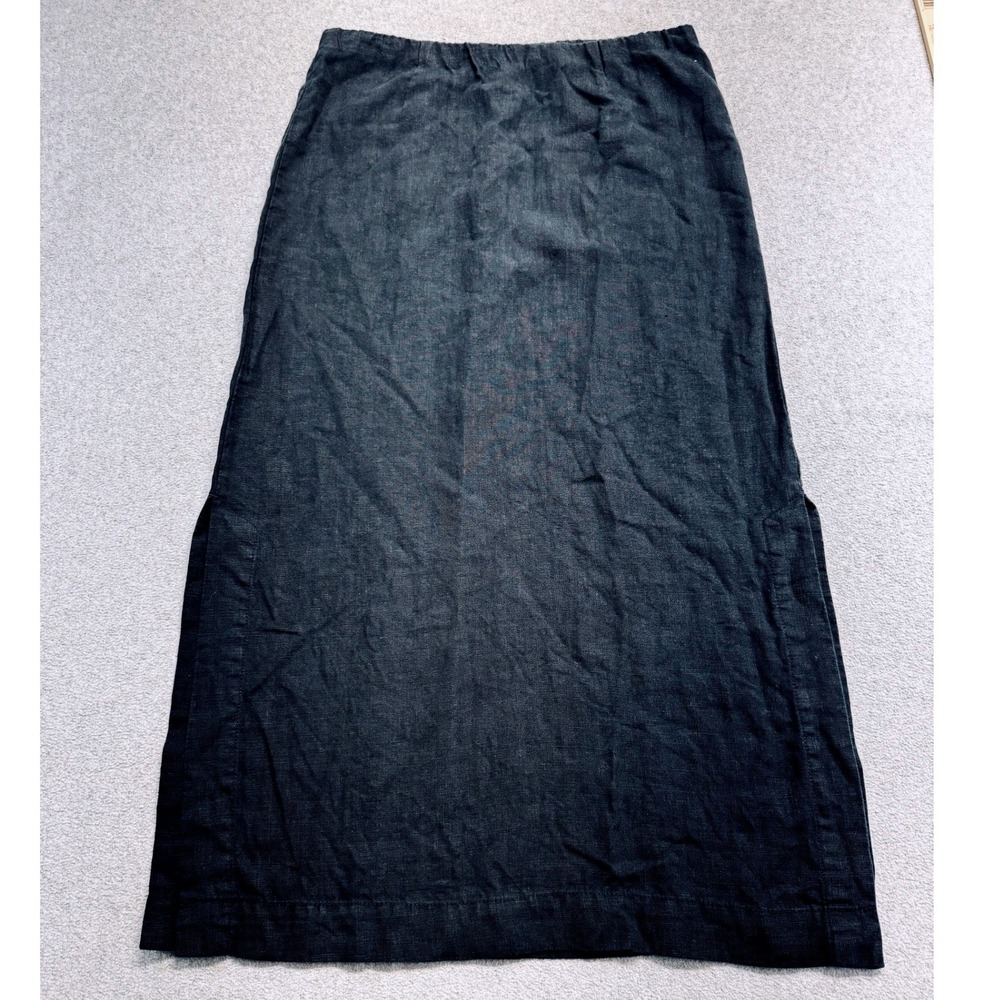 Pure Jill J Jill Womens XS Black 100% Linen Maxi Skirt Pull On Side Slits Casual